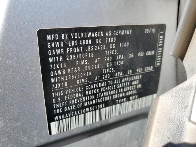 2016 VOLKSWAGEN TIGUAN S WVGAV7AX2GW501985