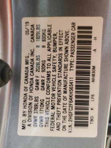2019 HONDA CIVIC LX 2HGFC2F64KH565411