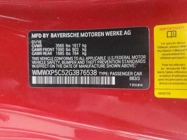 2016 MINI COOPER WMWXP5C52G3B76538