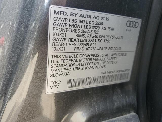 2019 AUDI Q8 PREMIUM WA1AVAF1XKD028759