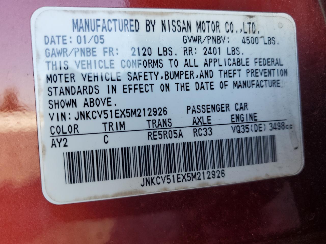 Lot #3285527298 2005 INFINITI G35