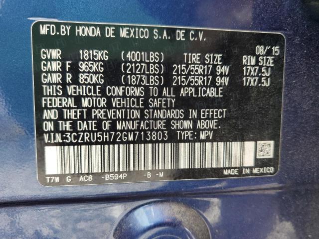 2016 HONDA HR-V EXL 3CZRU5H72GM713803