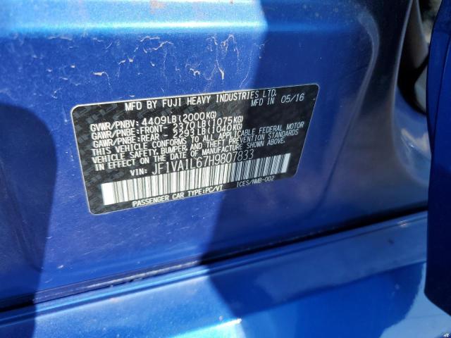 2017 SUBARU WRX LIMITED JF1VA1L67H9807833
