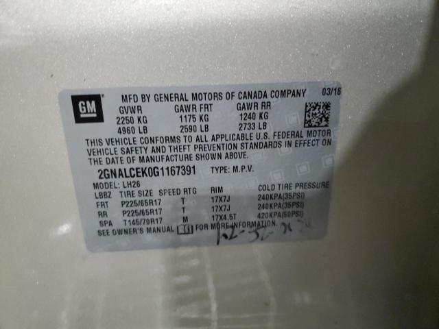 2016 CHEVROLET EQUINOX LT 2GNALCEK0G1167391