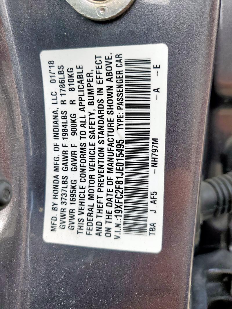 2018 HONDA CIVIC EX 19XFC2F81JE015495