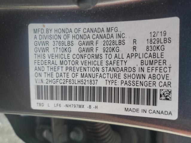2020 HONDA CIVIC LX 2HGFC2F63LH521837