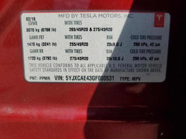 2016 TESLA MODEL X 5YJXCAE43GF000531