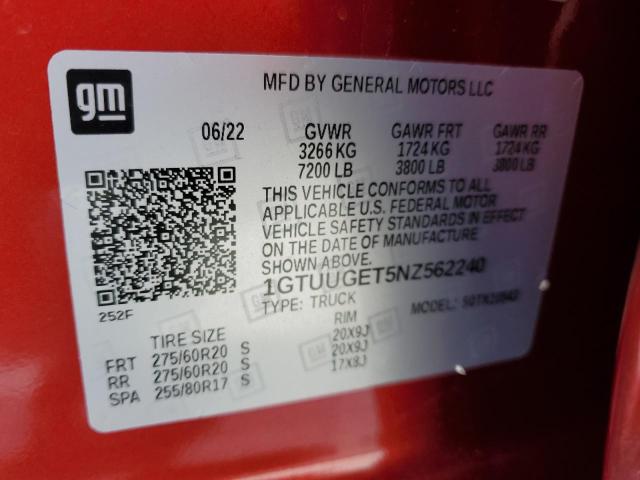 2022 GMC SIERRA K15 - 1GTUUGET5NZ562240