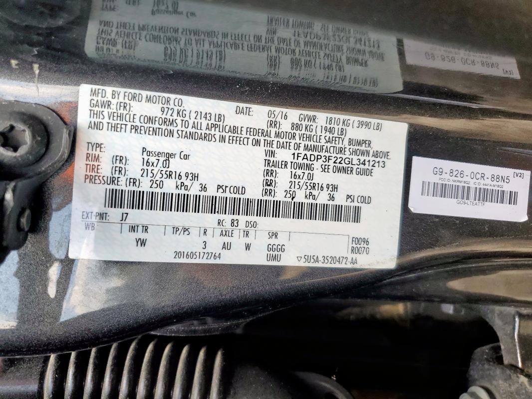 2016 FORD FOCUS SE 1FADP3F22GL341213