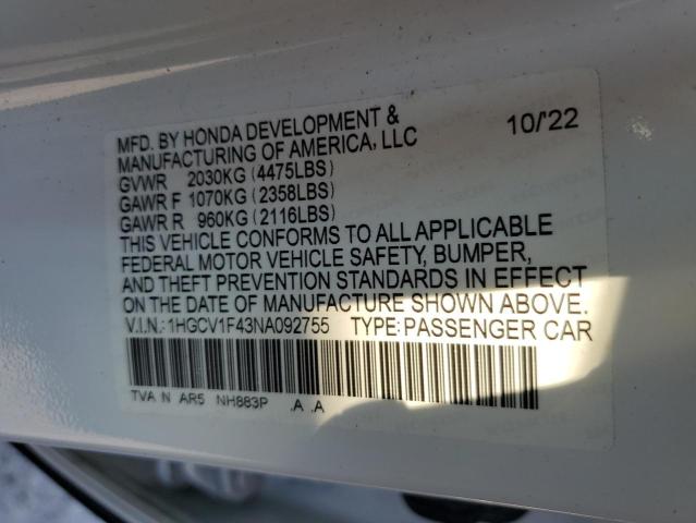 2022 HONDA ACCORD SPO 1HGCV1F43NA092755