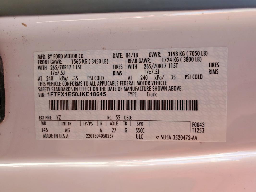 2018 FORD F150 SUPER 1FTFX1E50JKE18645