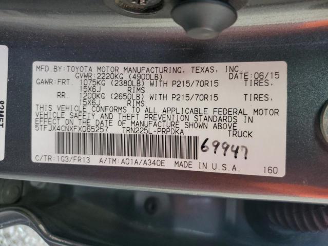 2015 TOYOTA TACOMA DOU 5TFJX4CNXFX065257
