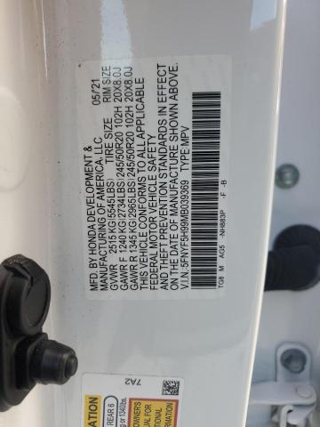 2021 HONDA PILOT TOUR 5FNYF5H99MB039369