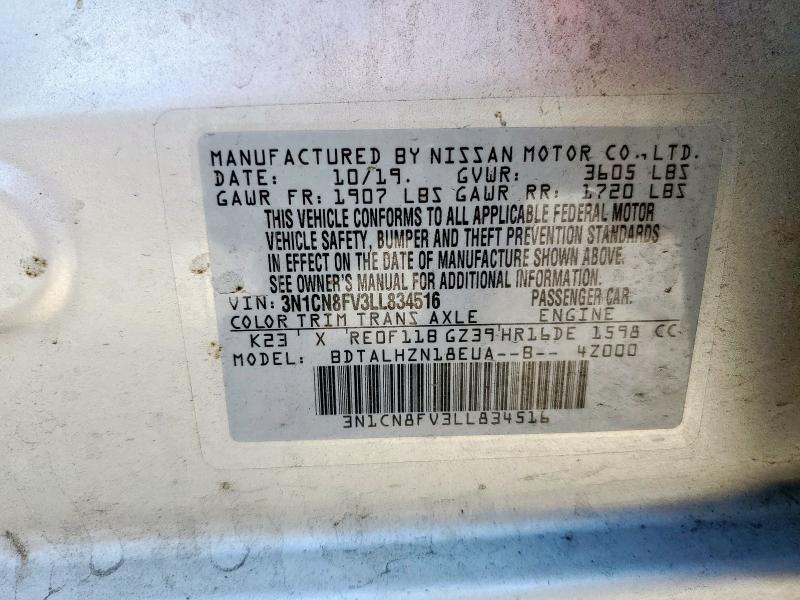 2020 NISSAN VERSA SR 3N1CN8FV3LL834516