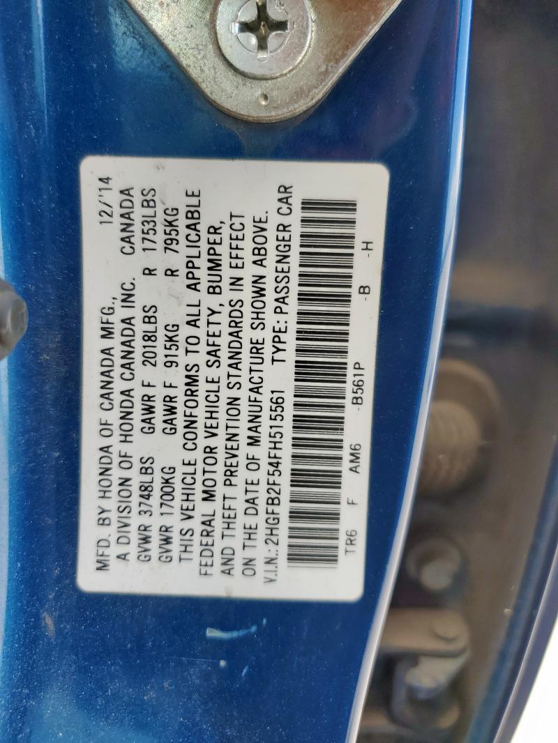 2015 HONDA CIVIC LX 2HGFB2F54FH515561