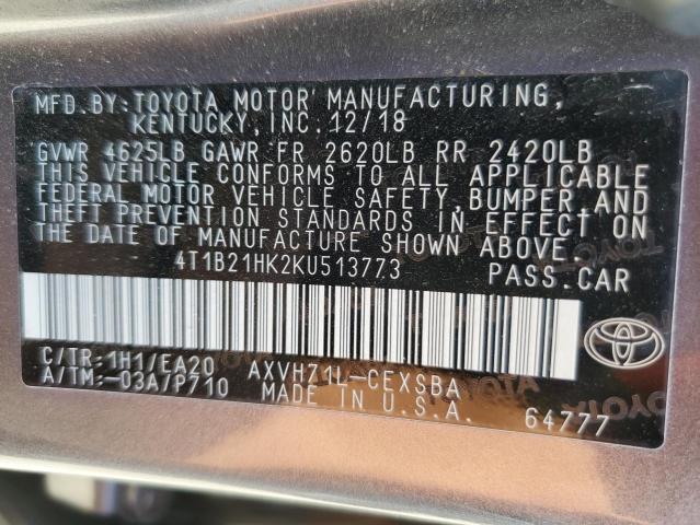 2019 TOYOTA CAMRY HYBR - 4T1B21HK2KU513773