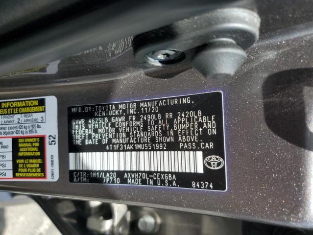 2021 TOYOTA CAMRY XLE 4T1F31AK1MU551992