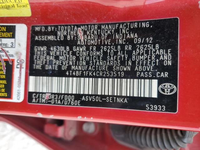 2012 TOYOTA CAMRY BASE - 4T4BF1FK4CR253519