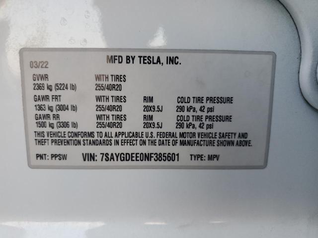 2022 TESLA MODEL Y 7SAYGDEE0NF385601