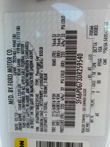 2013 FORD FUSION S - 3FA6P0G73DR259540