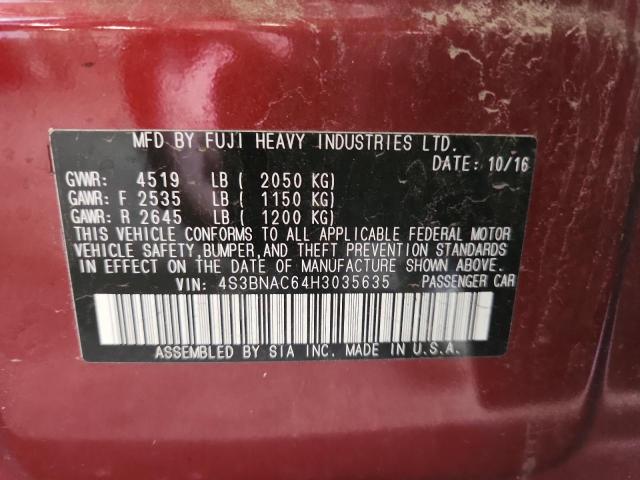 2017 SUBARU LEGACY 2.5 4S3BNAC64H3035635