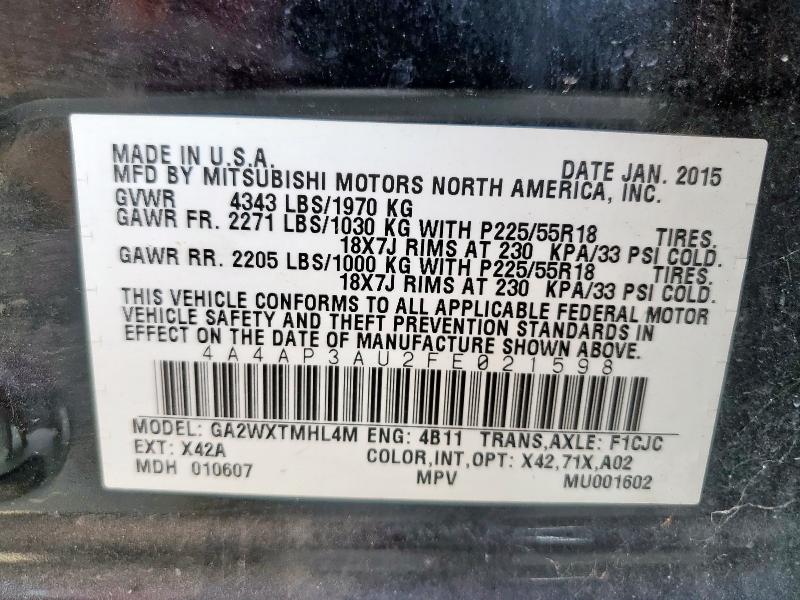 2015 MITSUBISHI OUTLANDER SPORT ES 4A4AP3AU2FE021598