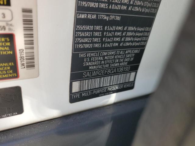 2016 LAND ROVER RANGE ROVE SALWR2EF8GA108193