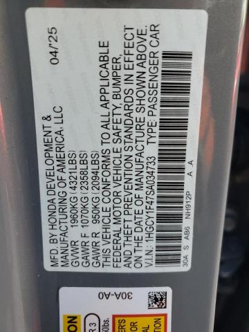 2025 HONDA ACCORD SE 1HGCY1F47SA034733