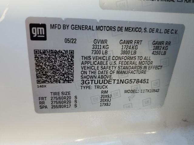 2022 GMC SIERRA K1500 SLT 3GTUUDET1NG578451