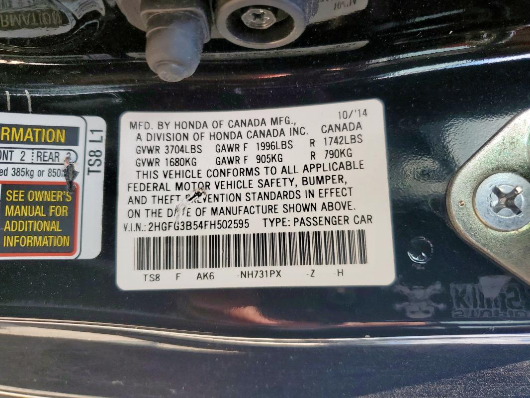 2015 HONDA CIVIC LX 2HGFG3B54FH502595