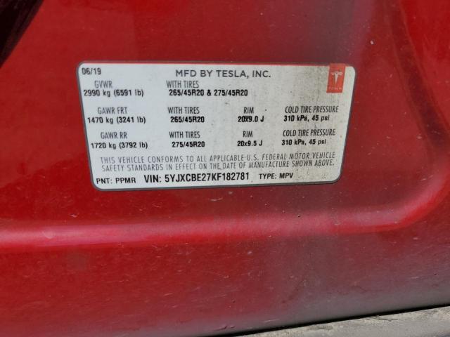 2019 TESLA MODEL X 5YJXCBE27KF182781