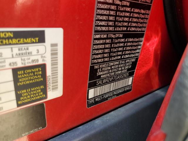 2016 LAND ROVER RANGE ROVE SALWR2VF7GA552925