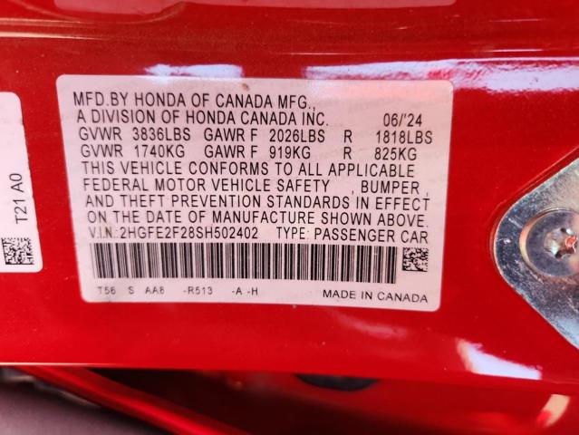 2025 HONDA CIVIC LX 2HGFE2F28SH502402