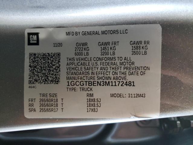 2021 CHEVROLET COLORADO 1GCGTBEN3M1172481
