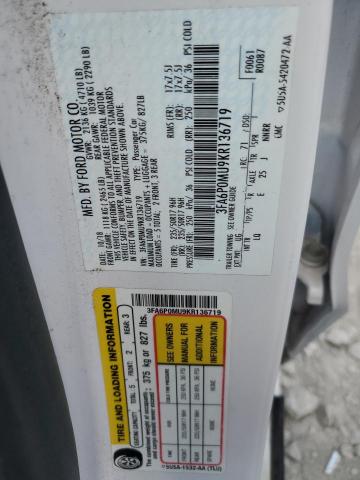 2019 FORD FUSION SEL - 3FA6P0MU9KR136719