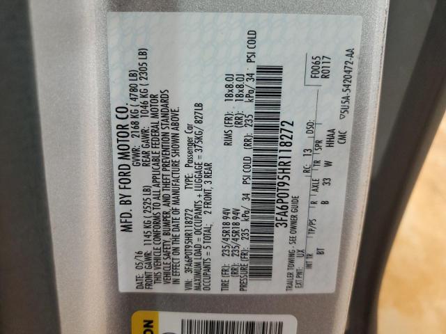 2017 FORD FUSION SE 3FA6P0T95HR118272