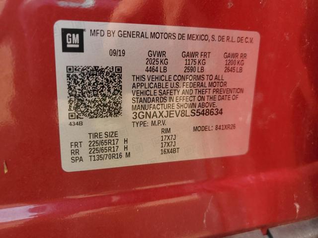 2020 CHEVROLET EQUINOX LT 3GNAXJEV8LS548634