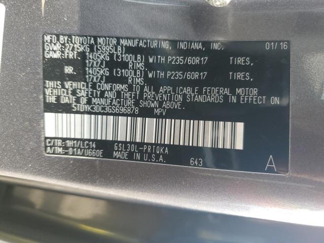 2016 TOYOTA SIENNA XLE - 5TDYK3DC3GS696878