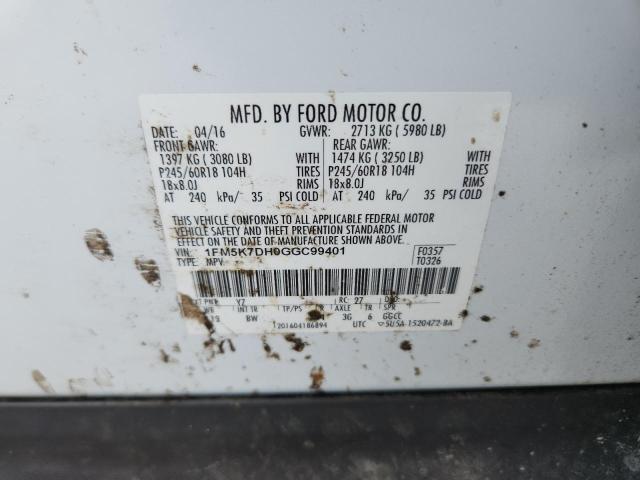 2016 FORD EXPLORER XLT 1FM5K7DH0GGC99401