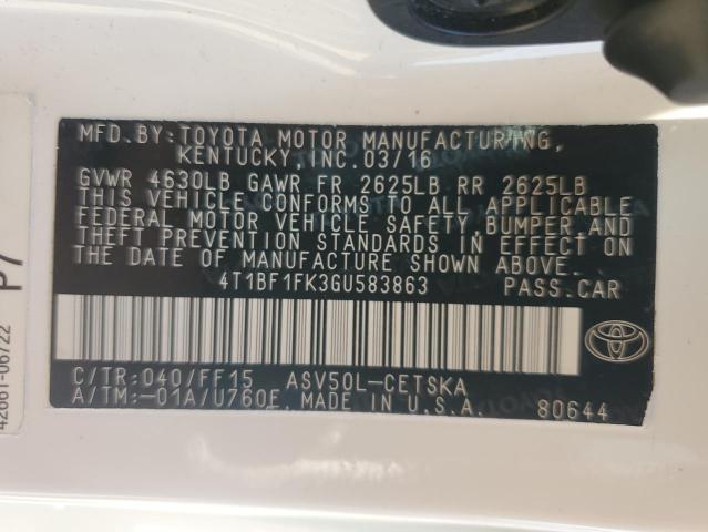 2016 TOYOTA CAMRY LE 4T1BF1FK3GU583863