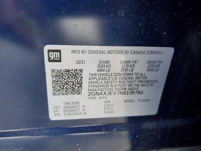 2022 CHEVROLET EQUINOX LT 2GNAXJEV7N6109765