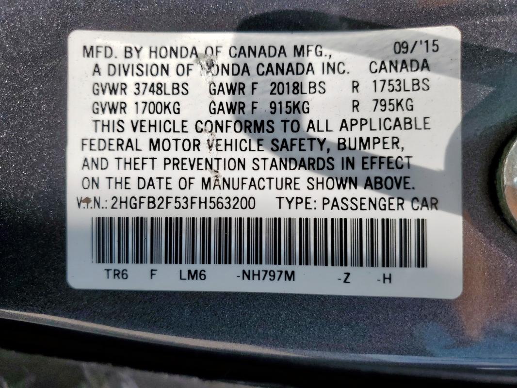 2015 HONDA CIVIC LX 2HGFB2F53FH563200