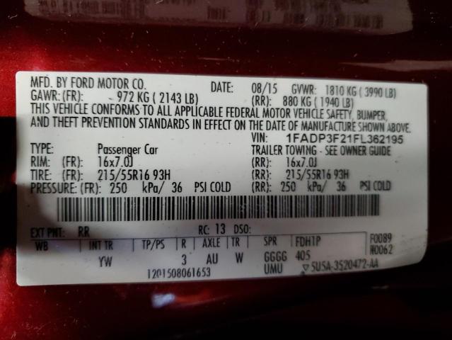 2015 FORD FOCUS SE - 1FADP3F21FL362195