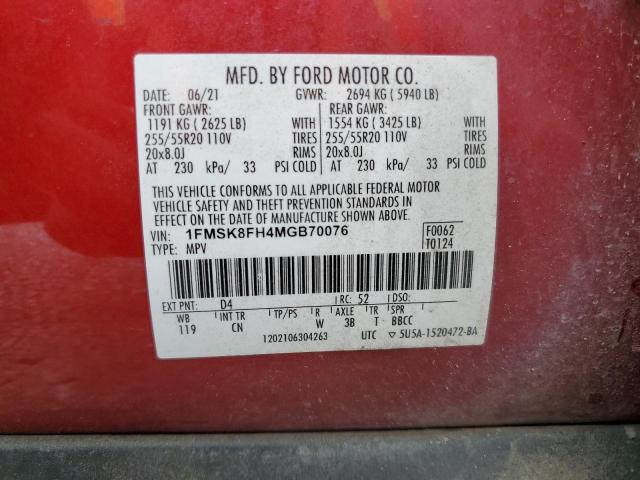 2021 FORD EXPLORER LIMITED 1FMSK8FH4MGB70076