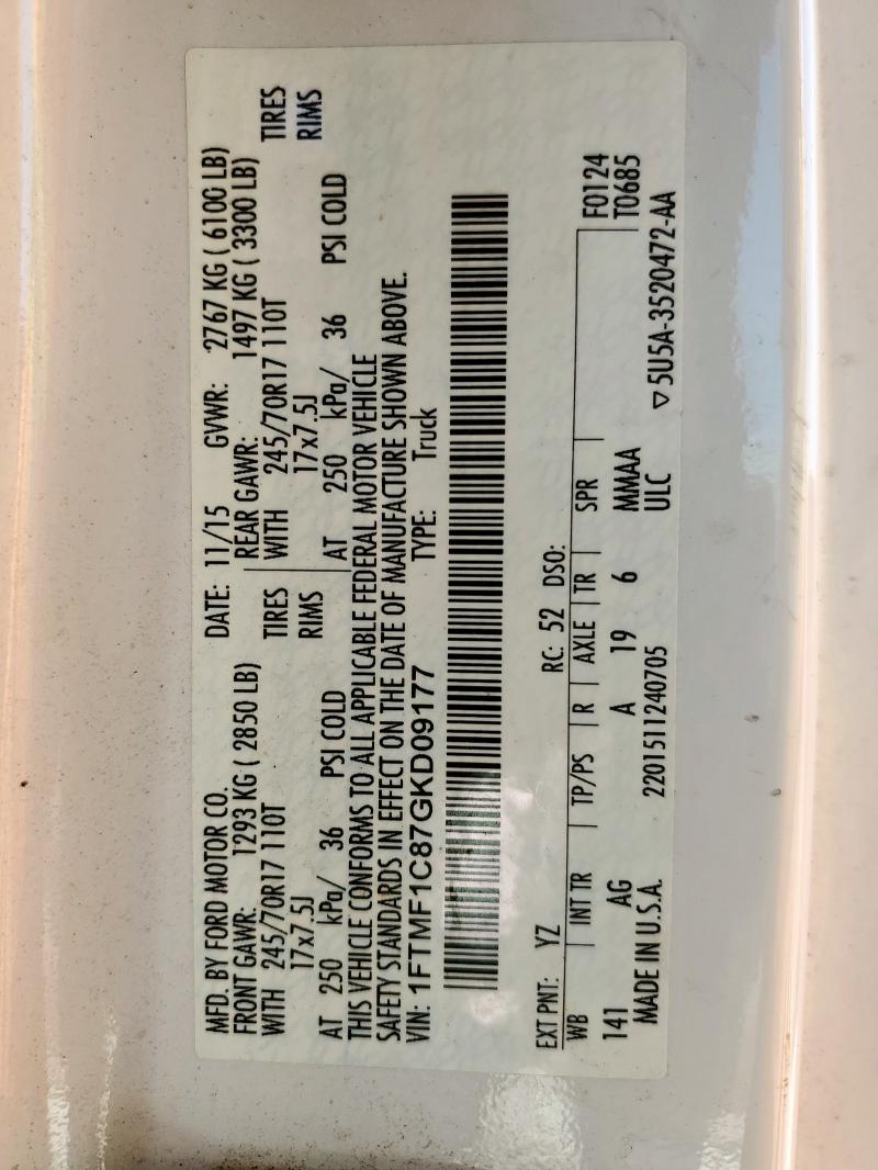 2016 FORD F150 1FTMF1C87GKD09177