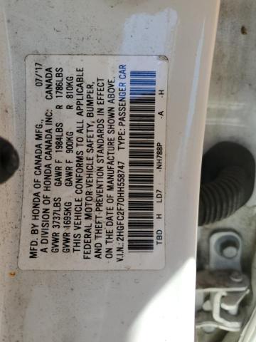2017 HONDA CIVIC EX 2HGFC2F70HH558747