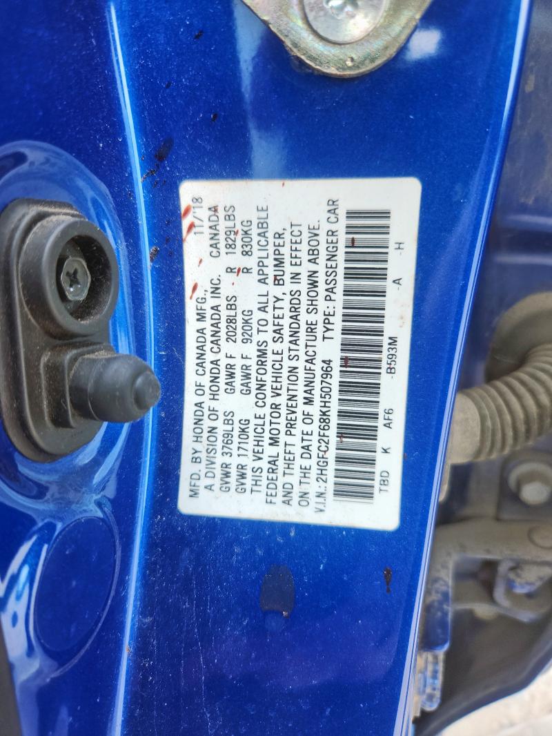 2019 HONDA CIVIC LX 2HGFC2F68KH507964