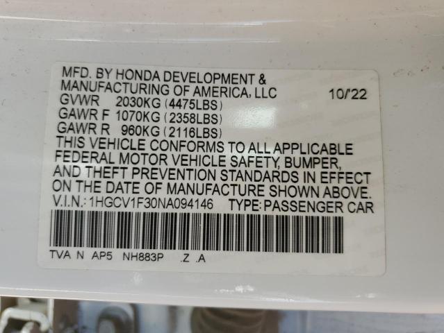 2022 HONDA ACCORD SPO 1HGCV1F30NA094146