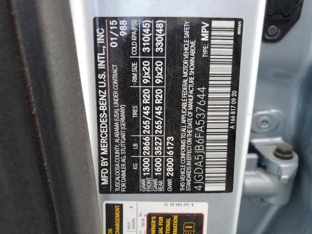 2015 MERCEDES-BENZ ML 350 4JGDA5JB6FA537644