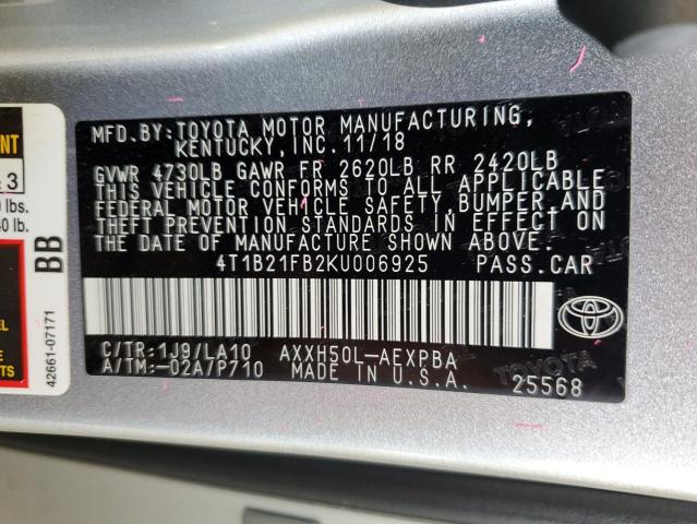 2019 TOYOTA AVALON XLE 4T1B21FB2KU006925
